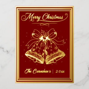 Weihnachtsglocken in Gold mit Rot Folien Feiertagspostkarte