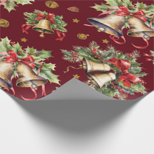Weihnachtsglocken mit Holly Geschenkpapier (Ecke)
