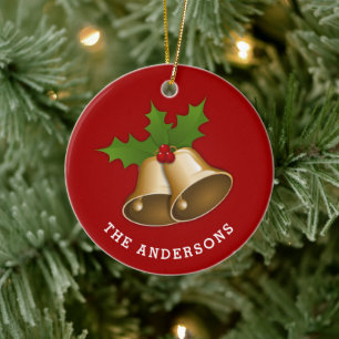  Weihnachtsglocken mit Holly Personalisierter Kera Keramik Ornament