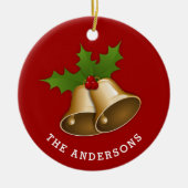 Weihnachtsglocken mit Holly Personalisierter Keram Keramik Ornament (Vorne)