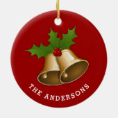 Weihnachtsglocken mit Holly Personalisierter Keram Keramik Ornament (Hinten)