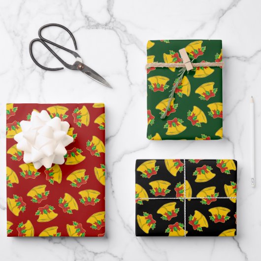 Weihnachtsglocken Muster Geschenkpapier Set (Vorderseite)