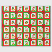 Weihnachtsglocken, Poinsettia, Elchen auf grün und Geschenkpapier (Flach)