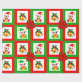 Weihnachtsglocken, Poinsettia, Elfe auf grün und r Geschenkpapier (Flach)