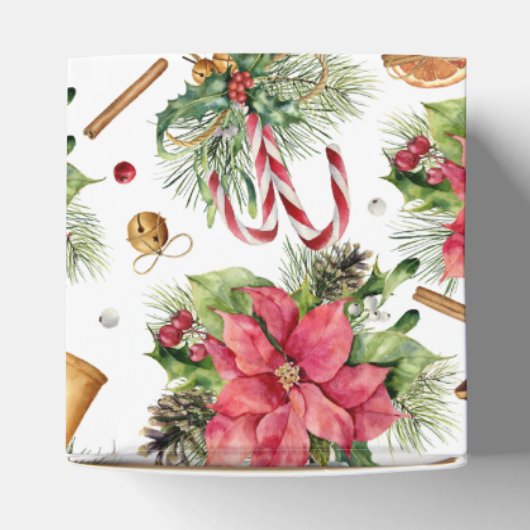 Weihnachtsglocken, Poinsettia, Rotkehlchen, Bonbon Geschenkschachtel (Oben)