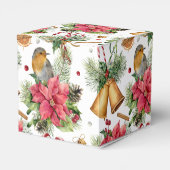 Weihnachtsglocken, Poinsettia, Rotkehlchen, Bonbon Geschenkschachtel (Rückseite)