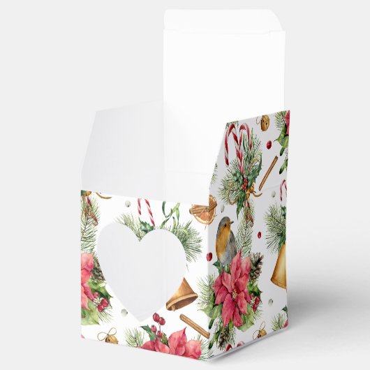 Weihnachtsglocken, Poinsettia, Rotkehlchen, Bonbon Geschenkschachtel (Geöffnet)