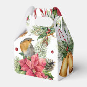 Weihnachtsglocken, Poinsettia, Rotkehlchen, Bonbon Geschenkschachtel (Rückseite)