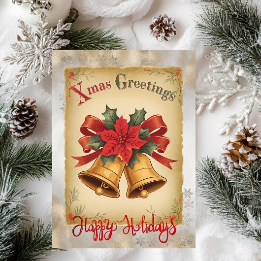 Weihnachtsglocken Poinsettia Schneeflocken Feiertagskarte