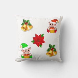 Weihnachtsglocken, Poinsettie und niedlicher Elfen Kissen