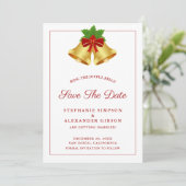 Weihnachtsglocken Red Berries Hochzeit Save The Date (Stehend Vorderseite)