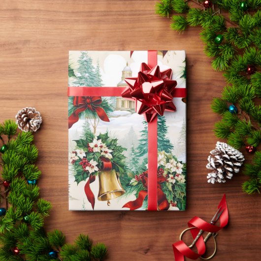 Weihnachtsglocken Ribbon Poinsettia Blume Geschenkpapier (Feiertagsgeschenk)