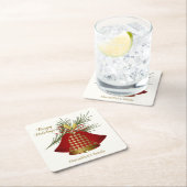 Weihnachtsglocken.Tartan-Muster, Kiefer Rechteckiger Pappuntersetzer (Vor Ort)