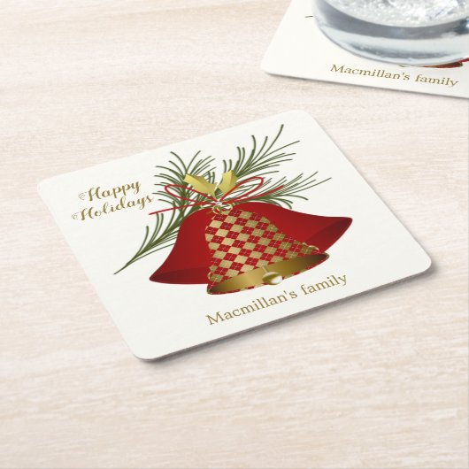 Weihnachtsglocken.Tartan-Muster, Kiefer Rechteckiger Pappuntersetzer (angewinkelt)