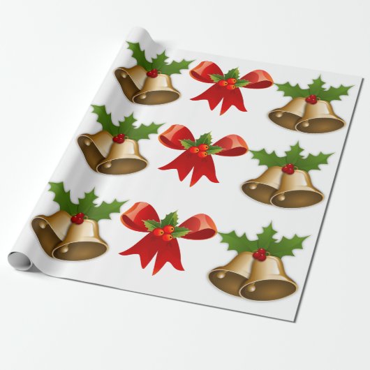 Weihnachtsglocken und -band geschenkpapier (Ungerollt)