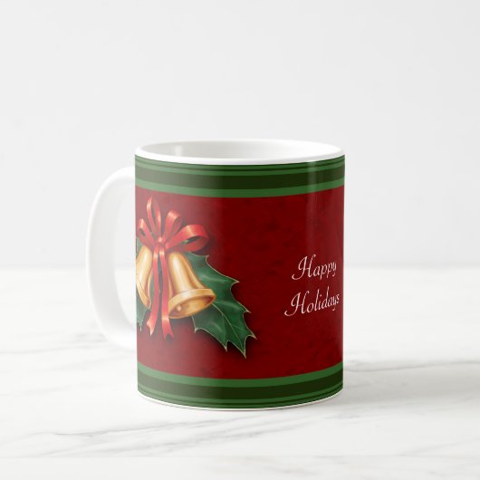Weihnachtsglocken und Holly Blätter Rot Kaffeetasse (Vorderseite Links)
