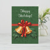 Weihnachtsglocken und Holly Verlasse grün Einladung (Stehend Vorderseite)