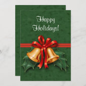 Weihnachtsglocken und Holly Verlasse grün Einladung (Vorne/Hinten)