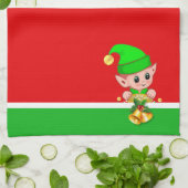 Weihnachtsglocken und Niedlicher Elf auf Grün und Geschirrtuch (Gefaltet)