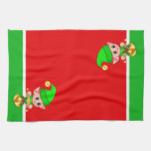 Weihnachtsglocken und Niedlicher Elf auf Grün und Geschirrtuch (Horizontal)