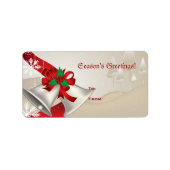 Weihnachtsglocken und Ribbons auf Beige Adressaufkleber (Vorne)