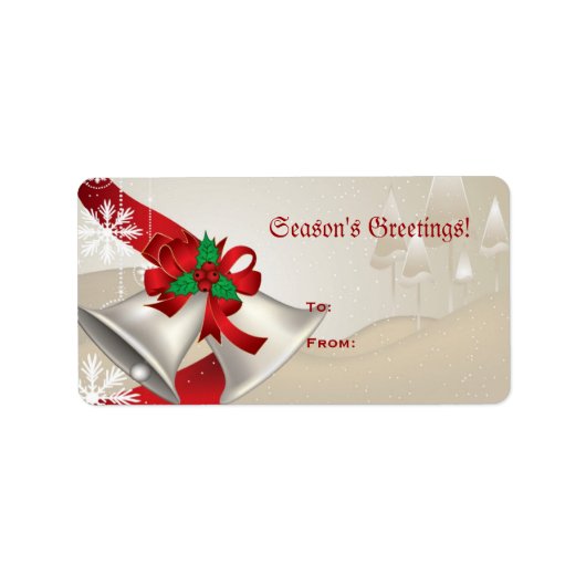 Weihnachtsglocken und Ribbons auf Beige Adressaufkleber (Vorne)