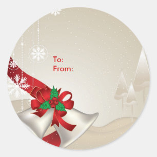 Weihnachtsglocken und Ribbons auf Beige - Geschenk Runder Aufkleber