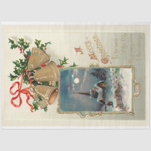 Weihnachtsglocken und Rustikale Kirche im Schnee Seidenpapier (Vorderseite)