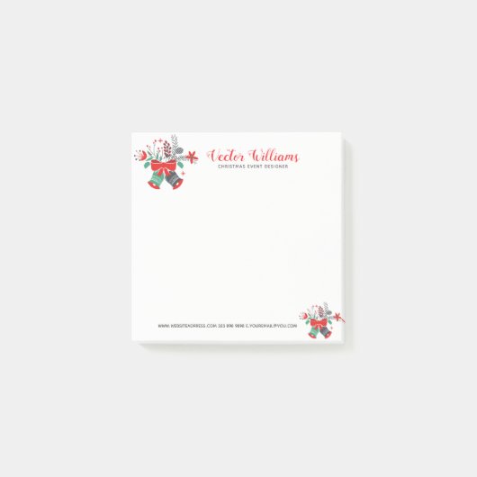 Weihnachtsglocken Wreath Wasserfarben Blume Bouque Post-it Klebezettel (Vorderseite)