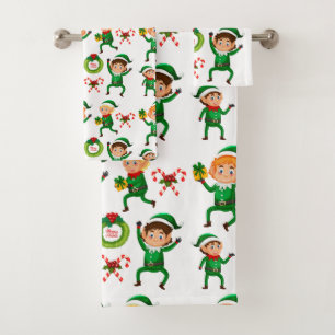 Weihnachtsglückliches Elf-Muster Badhandtuch Set