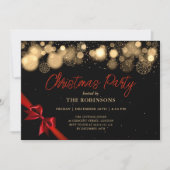 Weihnachtsglühen Gold und Rotes Band Einladung (Vorderseite)