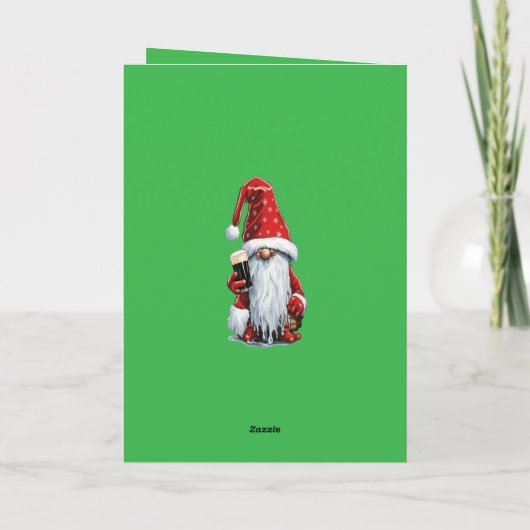 Weihnachtsgnom mit einem Glas irischem Dry Stout Karte (Rückseite)
