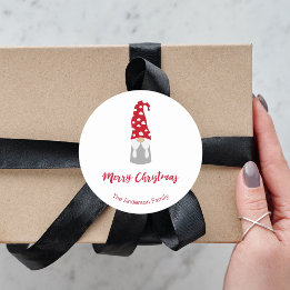 Weihnachtsgnom, rot, Familienname niedlich Runder Aufkleber