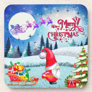 Weihnachtsgnom und Geschenke von Santas Schlitten Getränkeuntersetzer