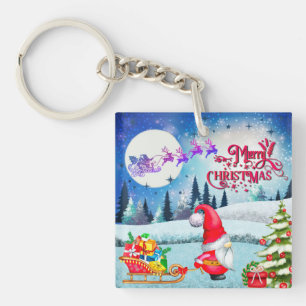 Weihnachtsgnom und Geschenke von Santas Schlitten Schlüsselanhänger