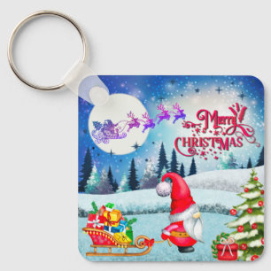 Weihnachtsgnom und Geschenke von Santas Schlitten Schlüsselanhänger