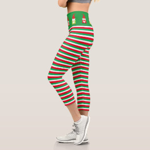 Weihnachtsgnome auf grün rot gestreift capri leggings