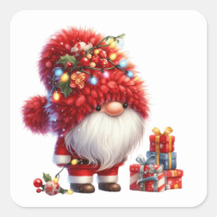 Weihnachtsgnome-Aufkleber Quadratischer Aufkleber