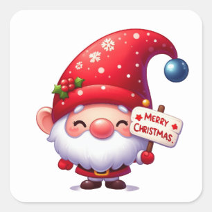 Weihnachtsgnome-Aufkleber Quadratischer Aufkleber