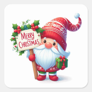 Weihnachtsgnome-Aufkleber Quadratischer Aufkleber