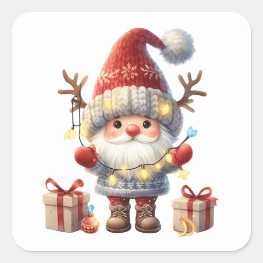 Weihnachtsgnome-Aufkleber Quadratischer Aufkleber (Vorderseite)