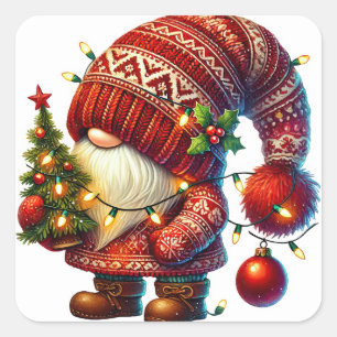 Weihnachtsgnome-Aufkleber Quadratischer Aufkleber