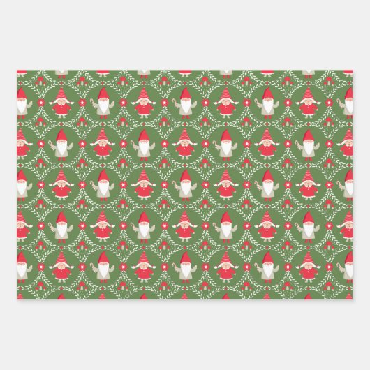 Weihnachtsgnome Geschenkpapier Set (Vorderseite)