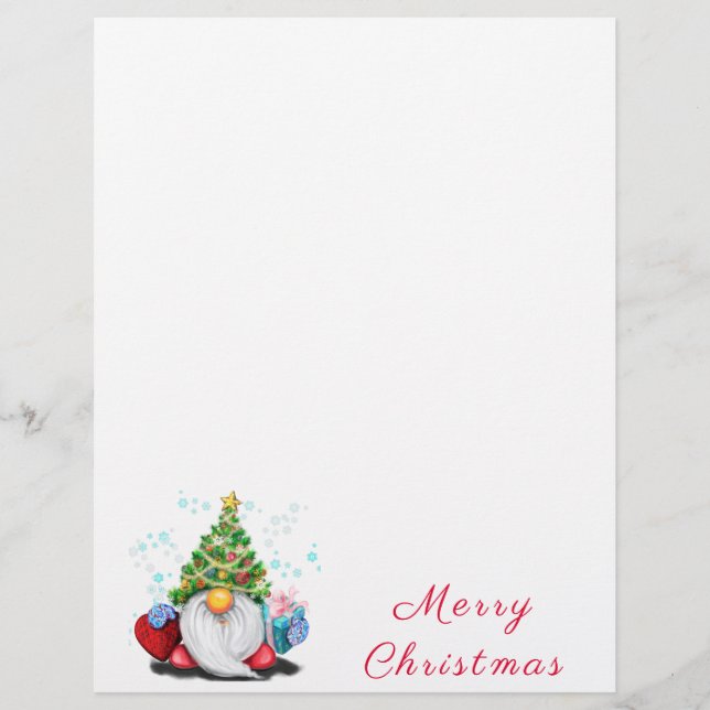 Weihnachtsgnome mit Geschenk Letterhead Briefbogen (Vorderseite)