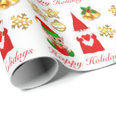 Weihnachtsgnome, Niedliche Elf und Sterne auf Weiß Geschenkpapier (Rolleneckpunkt)