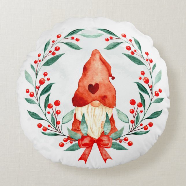 Weihnachtsgnome Rundes Kissen (Vorderseite)