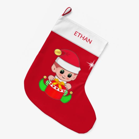 Weihnachtsgnome und Geschenkboxen in Rot Großer Weihnachtsstrumpf (Vorderansicht (hängend))