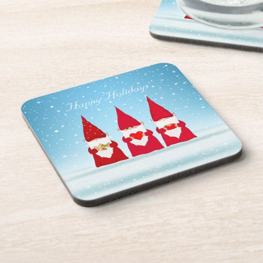 Weihnachtsgnomen auf Light Blue Getränkeuntersetzer (Linke Seite)