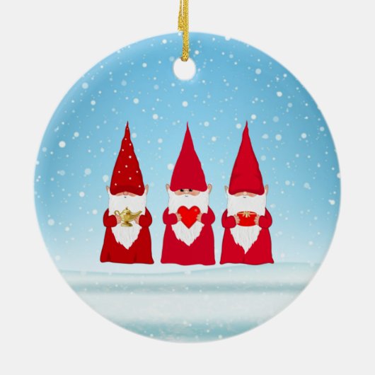 Weihnachtsgnomen auf Light Blue Keramik Ornament (Hinten)