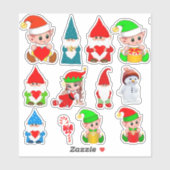 Weihnachtsgnomen, Elfen & Schneemann Aufkleber (Blatt)
